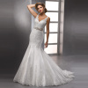 GEORGE BRIDE hot sale V-neckline delicate fit wedding dress with a beaded ribbon belt