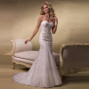 GEORGE BRIDE strapless simple design lace over satin slim A-line wedding dress