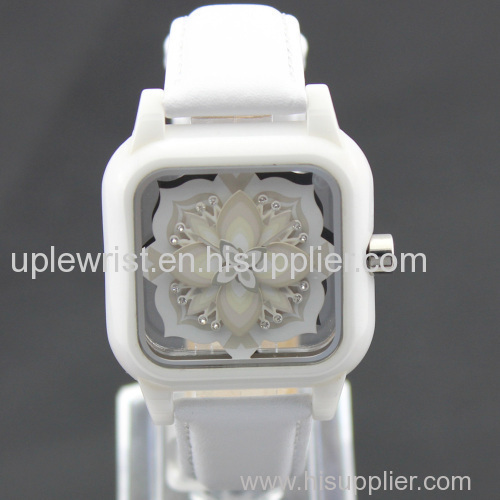 2014 Unique Stylish White Square Ceramic Quartz Ladies Ceramic Watches