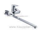 Single Lever High Wall Mounted Bath Taps Double Hole , Round Brass Water Faucet