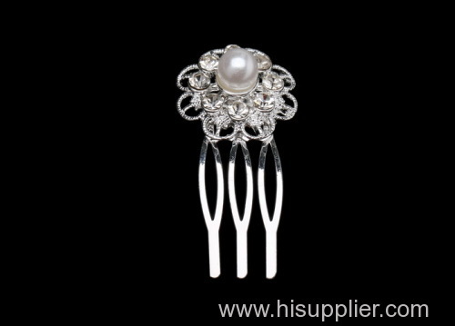 fashion crystal bridal jewelry shinning peal hair comb supplier HC051-1