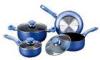 Blue 7pcs Nonstick Pan Set , Aluminum Stamped Cookware Sets