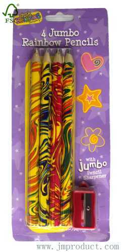 4P jumbo rainbow pencils with sharpener