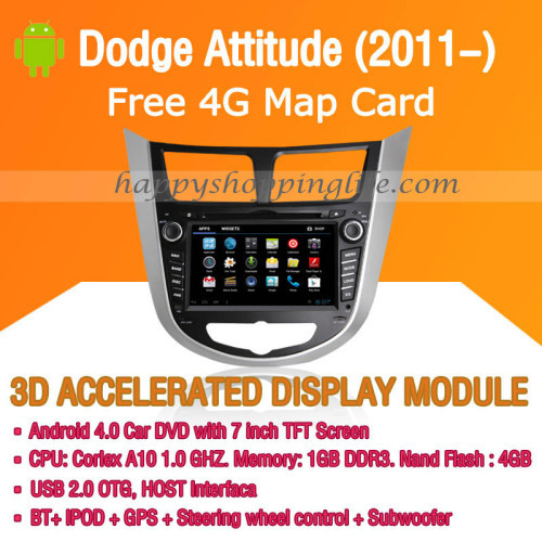 Android Car DVD Player GPS Navigation Wifi 3G for Dodge Attitude Bluetooth Touch Screen
