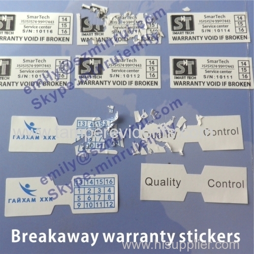 Custom Adhesive Warranty VOID If Broken Destructible Label With Company Logo and Sequence Numbers
