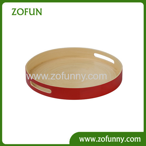 Red round bamboo serving tray