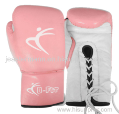 Ladies Pink Leather Boxing Gloves Velcro Cuff