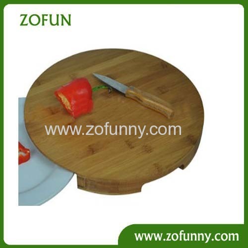 Round bamboo cutting board with holder