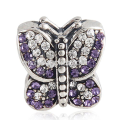 Sterling Silver Sparkling Butterfly Beads with Tanzanite and Clear Austrian Crystal