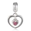 European Sterling Silver Dangle Radiant Heart Beads with Light Rose Austrian Crystal