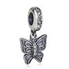 European Sterling Silver Dangle Love Butterfly Beads with Clear Austrian Crystal