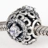 Antique Sterling Silver Floral Brilliance Beads with Clear CZ Stones
