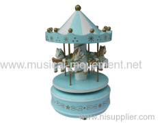 BLUE WOOD CAROUSEL MUSIC BOX