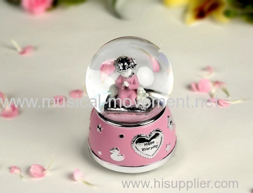 PINK SNOW WATER GLOBE SAFE MUSIC BOX