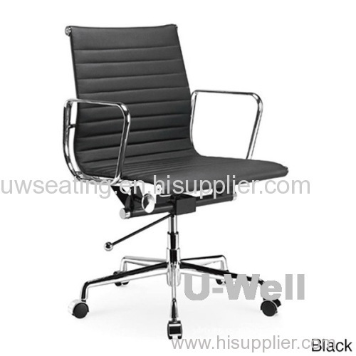 Popular Black Genuine Leather Ribbed High Back Office Chair