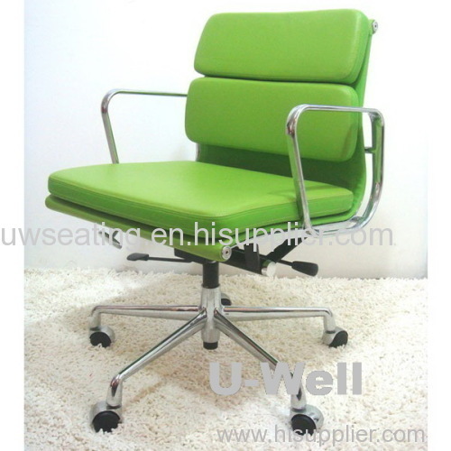 2015 new selling green aluminum arm and base PU leather eames Leather Executive guest office chairs adjustable BIFMA