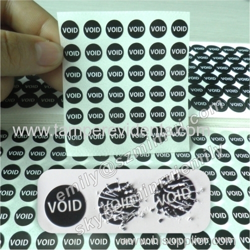 Custom One Time Use Round Destructible Vinyl Fragile Brittble Tamper Proof Seal Warranty VOID Stickers