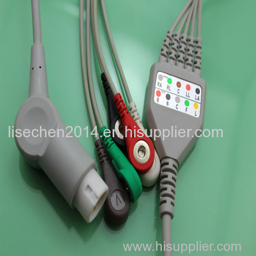 T5 Mindray ECG cable 5 lead cable with snap