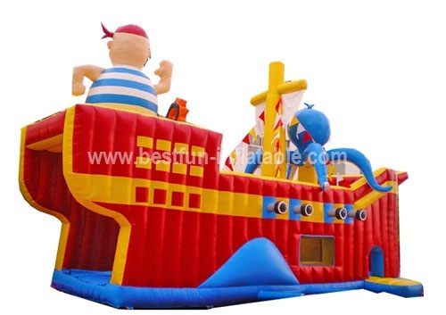 Wholesale commercial inflatable pirate ship bounce house