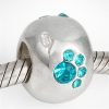 Sterling Silver Paw Prints Beads With Blue Zircon Austrian Crystal