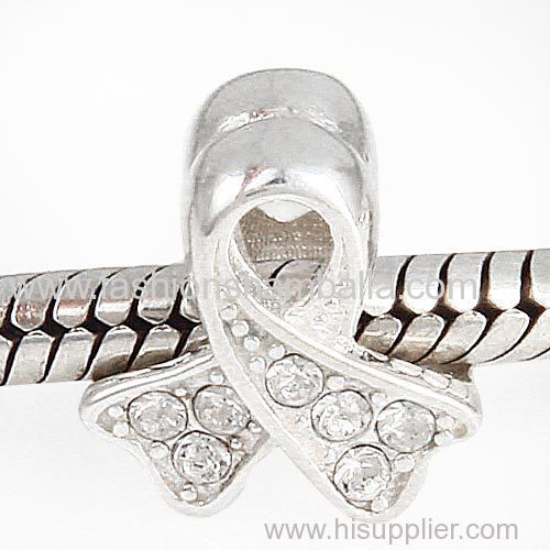 Sterling Silver Ribbon Lung Cancer Beads with Light Siam Austrian Crystal European Style