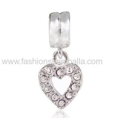 Sterling Silver Heart Dangle Charms with Clear Austrian Crystal