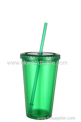plastic double wall tumbler with straw