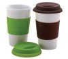 Promotional ceramic mug with silicone lid