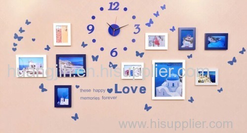 Wood photo wall with clocks