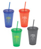 Promotional plastic double wall tumbler with straw