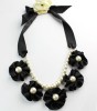 ribbon flower pearl necklace