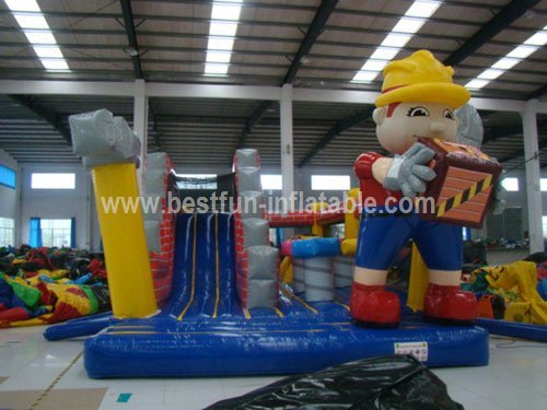 Newest Design Cartoon Builder Inflatable Slide