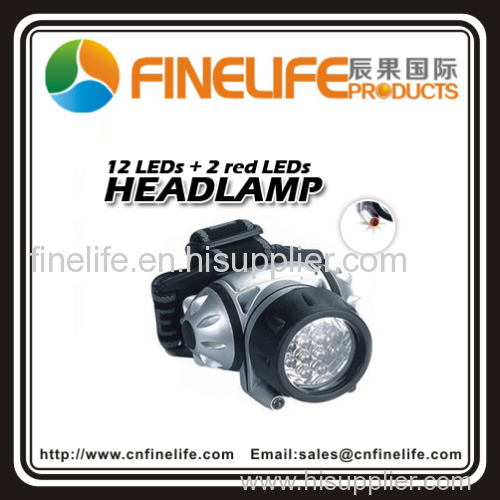 12 white led and 2 red led waterproof headlamp