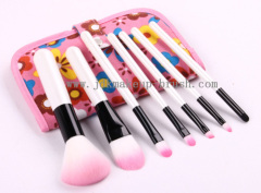 Flower pouch white handle pink hair 7pcs makeup brush set