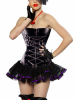 zipper front black leather corset with skirt