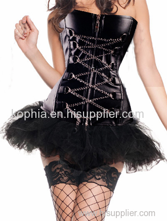 chain front black leather corset with tutu skirt