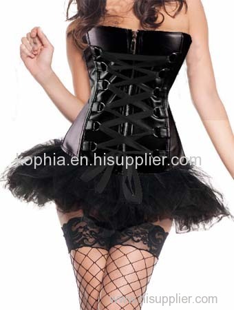 black zleather zipper front corset