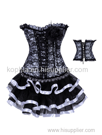 white corsage decorated jacquard corset with skirt