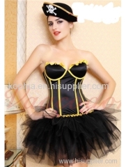 sexy black cotton corset with yellow strips