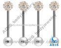 Women CZ Stone Crystal 14g Ferido Ball Tongue Piercing Jewelry