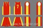Custom Red / Yellow Pro Mesh Sports Uniform Sublimated Basketball Uniforms Quick Dry