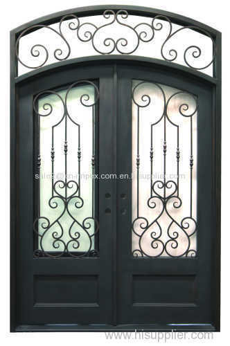 ornamental elegance wrought iron double door with eyebrow arch