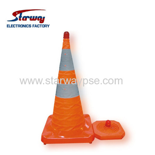 Retractable traffic cone with LED flash light