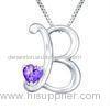 Customed amethyst letter b pendant pave setting sterling silver initial charms for lady