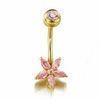 Hot selling fashion pink belly button female body piercing jewellery with oval cz stones