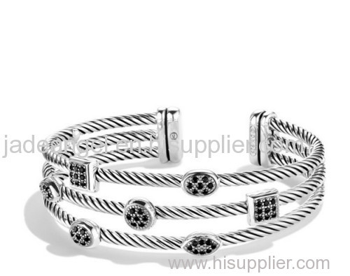 925 silver studded jewelry three row cuff bracelet