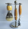 Wood handle metal base shaving brush set
