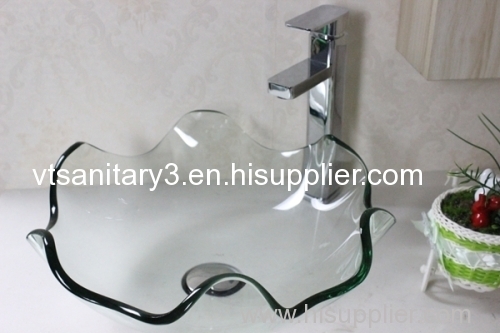 glass basin top with bathroom cabinet corner sink