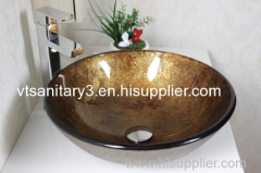 glass basin with waterfall tap counter top glass basin