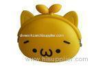 Yellow Customized Silicone Coin Purse with Kiss Clutch , Little Cat Shaped